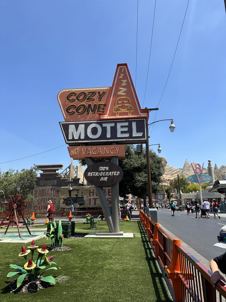 a photo of the cozy cone motel located in cars world at disney's california adventure park