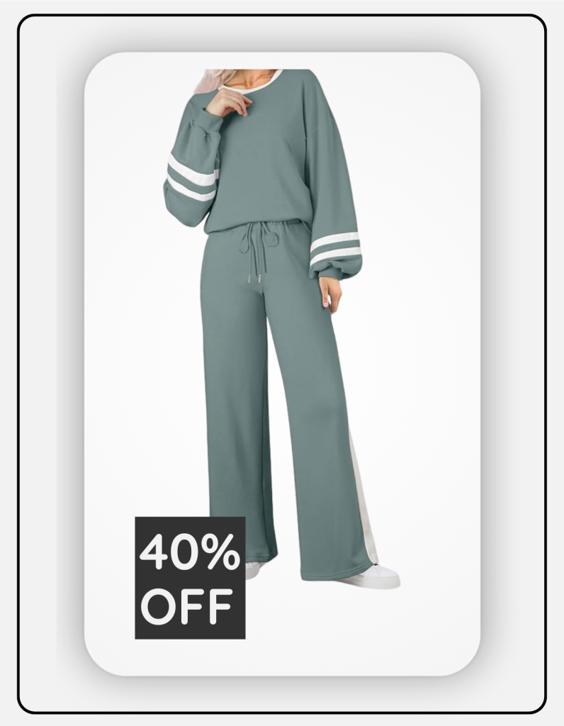 sweatsuit with striped sleeves and wide legged pants