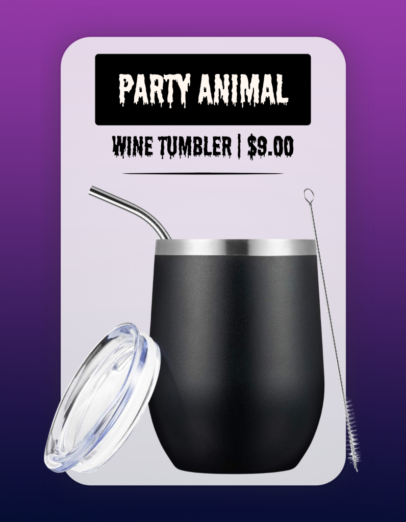 black wine and drink tumbler with lid and straw