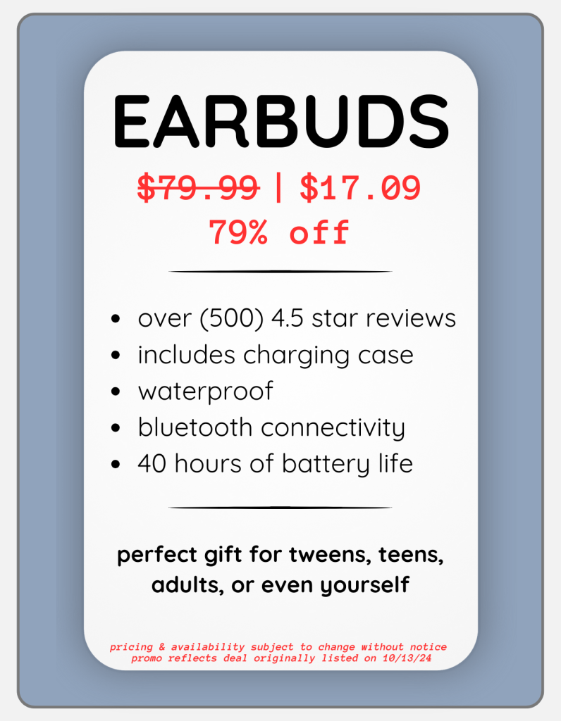 pricing and product details of the earbud special