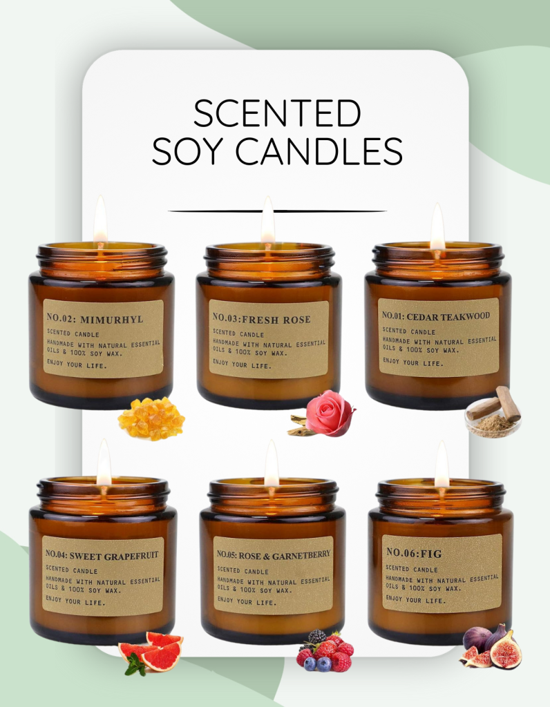 6 pack of scented soy candles