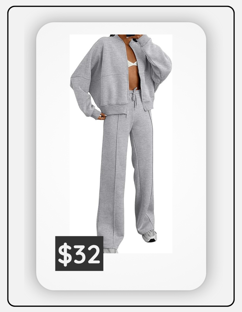 loungewear with zip up top and wide legged pants